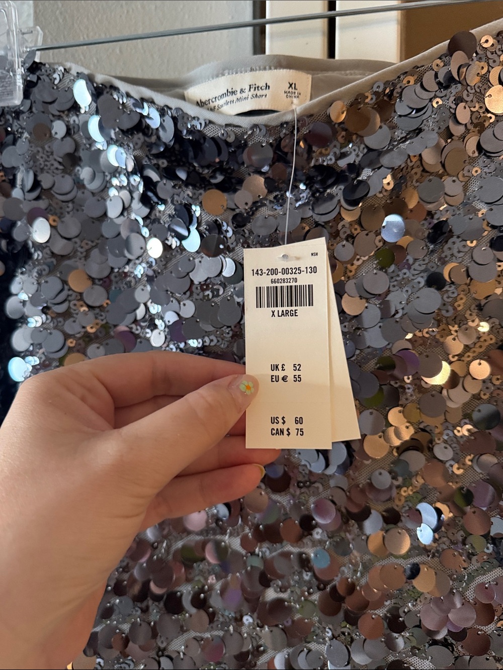 New W/ Tags Abercrombie Silver Sequin Mini Skirt - Picture 2 of 3